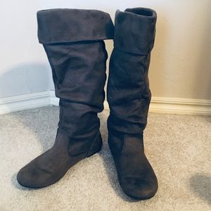 Gray High Calf Boots